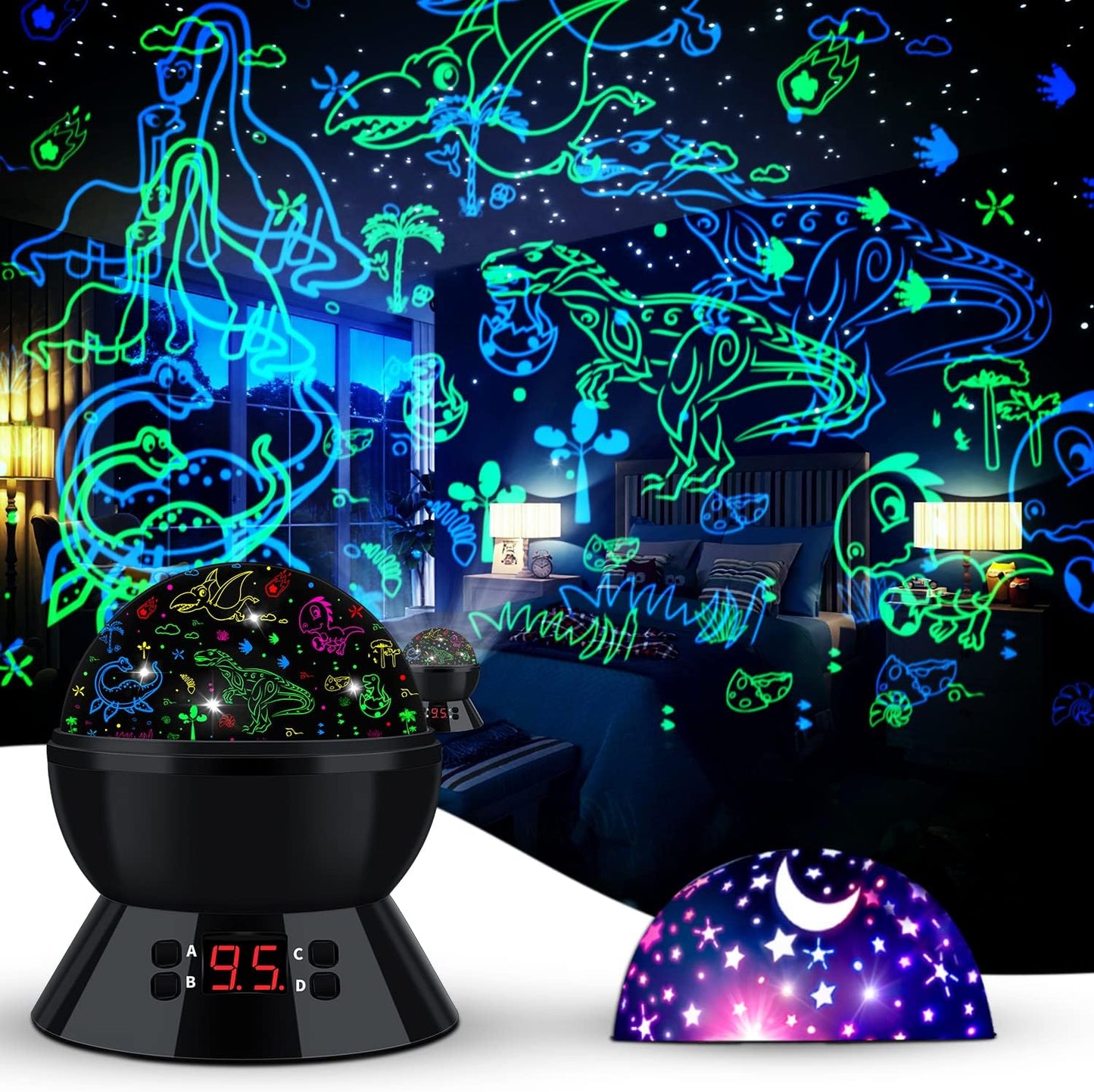 Kids Star Projector Night Light, Star Night Light Projector for Kids, Ceiling Stars Projection Lamp with Timer, 360° Rotating Night Light for Bedroom, Birthday Gift for 3 4 5 Year Old Girls Boys Black