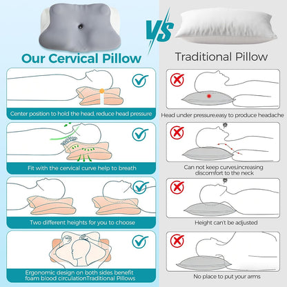 BDEUS Sleep Apnea Pillow, Cervical Neck Pillow for Pain Relief, Ergonomic Side Sleeper Pillow for Adults, Orthopedic Contour Memory Foam Pillow for Neck Support, Anti Snore, Cooling, White