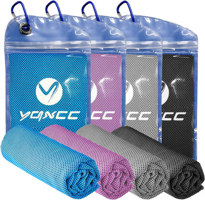 YQXCC 4 Pack Cooling Towels (47"x12"), Ice Cool Neck Towel, Soft Breathable Microfiber for Yoga, Golf, Gym, Running, Camping & Hot Weather