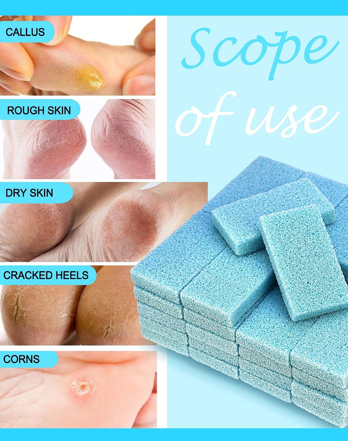 Maryton Foot Pumice Stone for Feet Hard Skin Callus Remover and Scrubber (Pack of 4) (Blue)