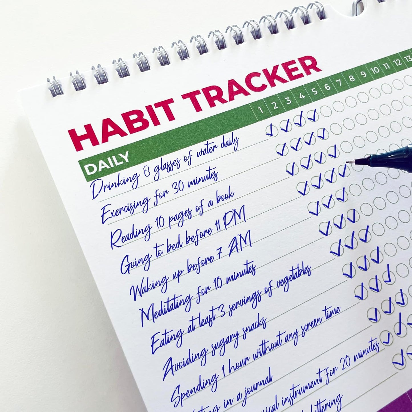 Hadigu Habit Tracker Calendar (Undated 12 Month) with Spiral Bound and Hanger, A4 size (8.3"x11.7"), Habit Planner, Daily Weekly and Monthly Tracker, Colorful Layout