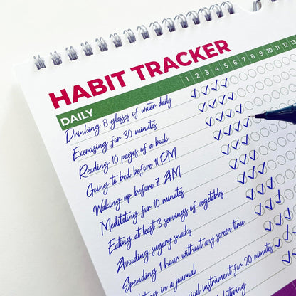 Hadigu Habit Tracker Calendar (Undated 12 Month) with Spiral Bound and Hanger, A4 size (8.3"x11.7"), Habit Planner, Daily Weekly and Monthly Tracker, Colorful Layout