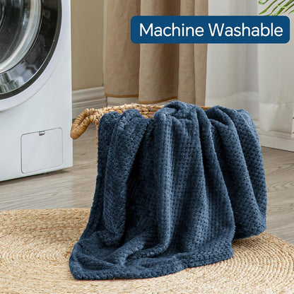 BEDELITE Travel Blanket with Bag, Jacquard Fleece Blanket 65"x40", Blue