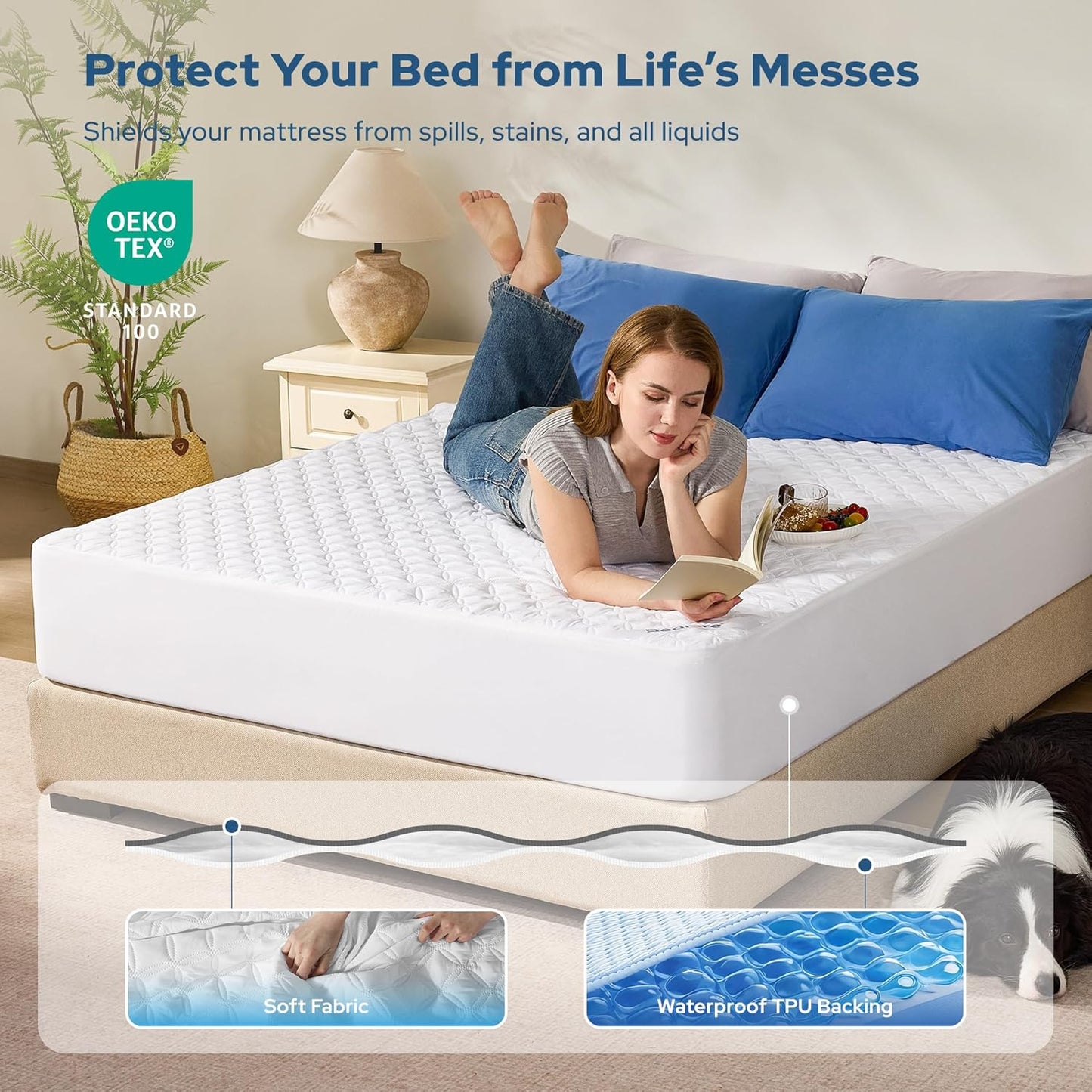 2 Pack Waterproof Mattress Protector, Queen Size Mattress Pad Noiseless with Deep Pocket Fitted for 6"-18", Soft Breathable Dirt-Proof Bed Mattress Cover Washable for Home, Bedroom, Hotel (Gray)
