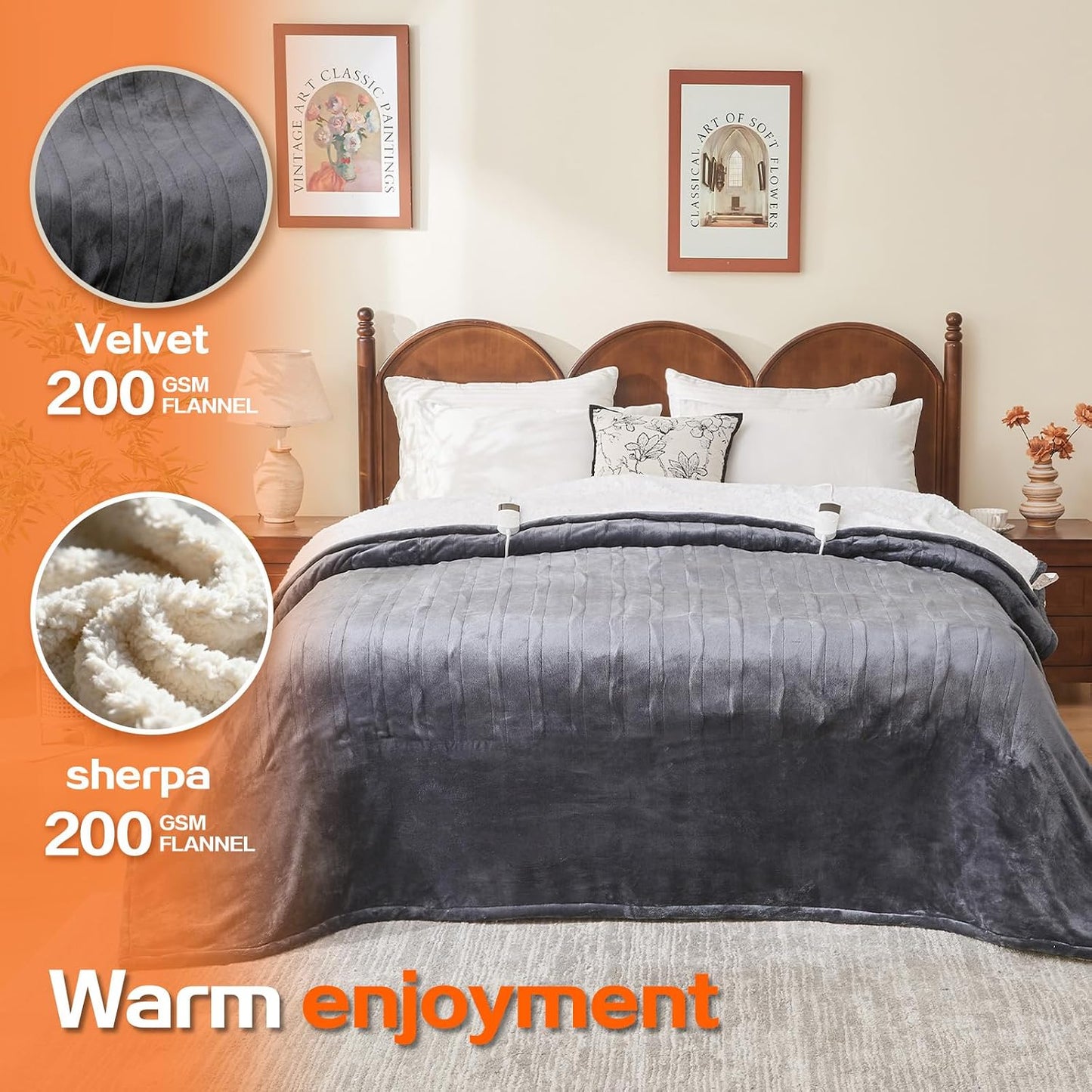 Electric Heated Blanket Throw Size 50''x60''-Control Heating Blanket, Soft & Warm Flannel 10-Level Temperature Control, 8 Hours Auto Off, Rapid Heating & Overheat Protection