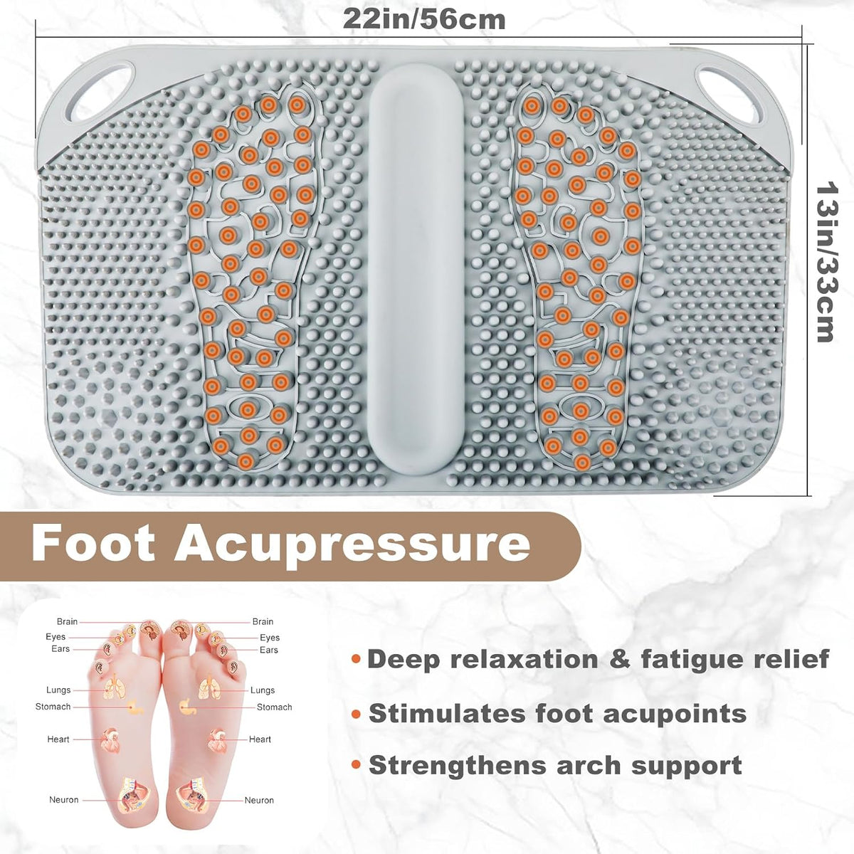 FREATECH Foot Massage Acupressure Mat with Massage Balls for Foot Pain & Plantar Fasciitis Relief, Zoned Reflexology Pressure Point Mat for Sitting & Standing, Safe Food-Grade Silicone, 22'' x 13''