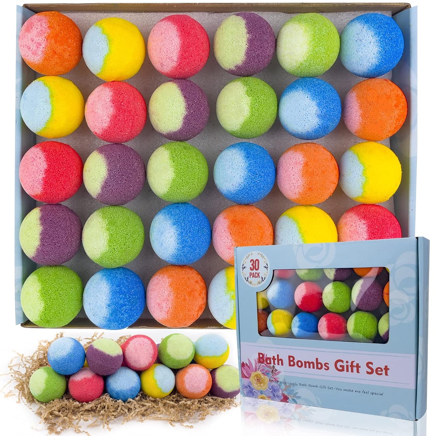 60 Pack Bath Bombs Set, Christmas Stocking Stuffers, Birthday Gift Set for Women, Natural Organic Bath Bubble Bombs for Kids/Women/Men/Mom Individually Wrapped Handmade
