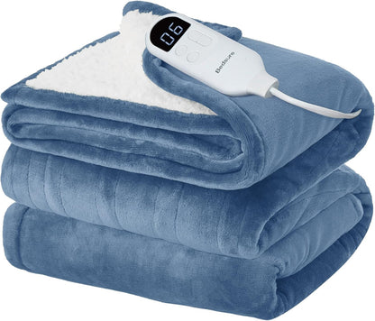 Bedsure Heated Blanket Throw Blanket with Preheat Function - Fast Heating Electric Blanket, Soft Flannel Throw with 6 Time Settings(Up to 10H), 6 Heating Settings, Gifts for Grandma (50"x60", Cream)