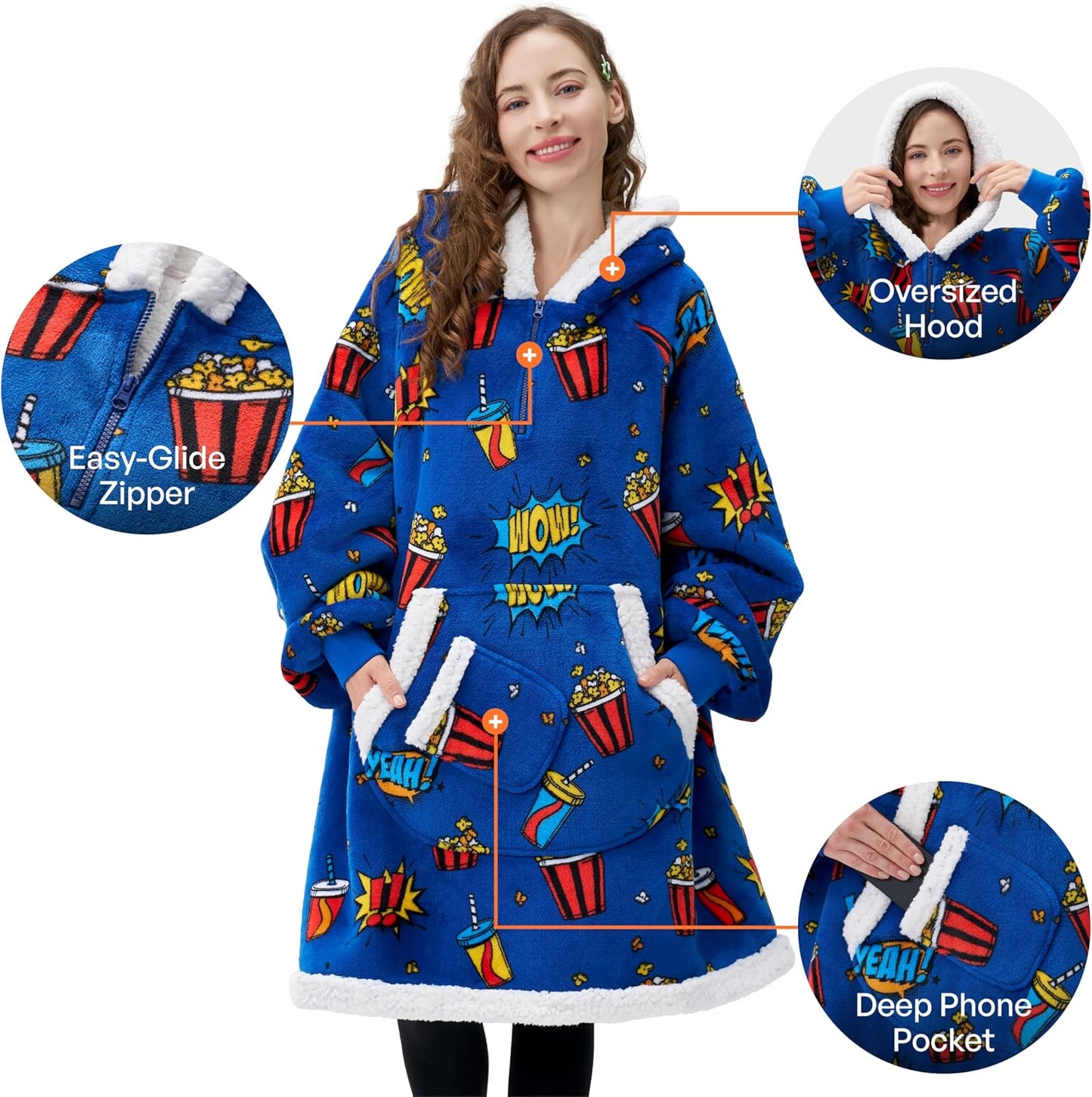 Giggling Getup Wearable Blanket Hoodie for Adults Gifts for Teen Girls Sister Women Sherpa Fleece Printed Hooded Blanket Sweatshirt Warm Cozy with Pocket & Sleeves Beige Cat