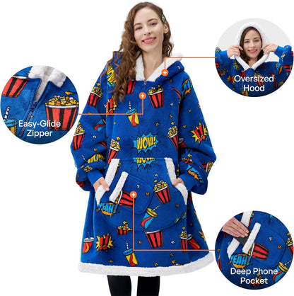 Giggling Getup Wearable Blanket Hoodie for Adults Gifts for Teen Girls Sister Women Sherpa Fleece Printed Hooded Blanket Sweatshirt Warm Cozy with Pocket & Sleeves Beige Cat