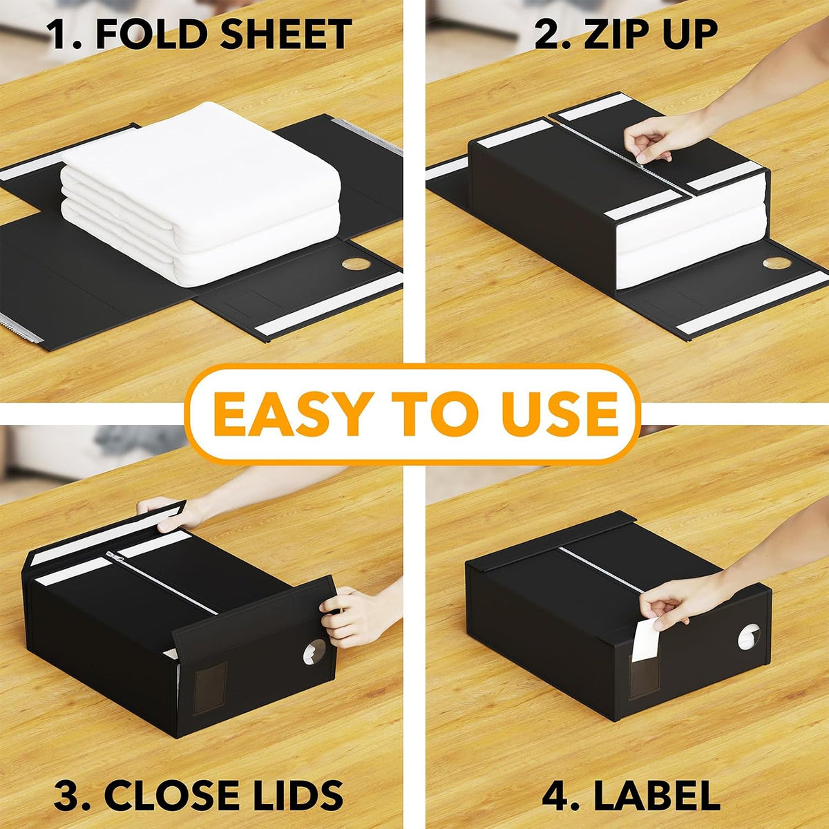 SpaceAid Bed Sheet Organizer and Storage, Foldable Sheet Organizer with Window for Linen Closet, Set Folder Keeper for Queen & King Size Bedding Storage (Black)