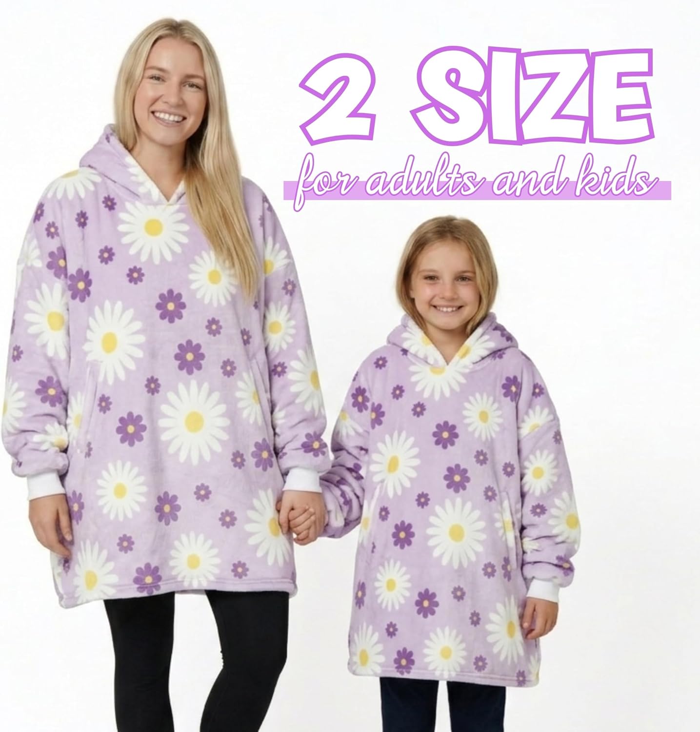 Huglanket Daisy Flower Gifts, Wearable Oversized Flannel Hooded Blankets