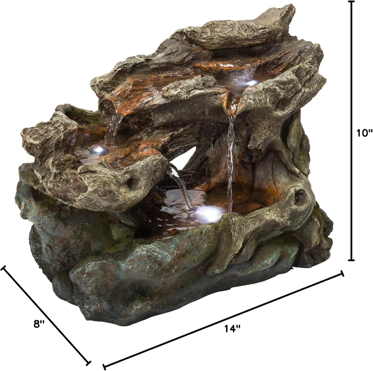 Alpine Corporation | 14"H Indoor Tiered Log Tabletop Fountain with LED Lights — Cascading Waterfall Design Creates Relaxing Ambiance for Home & Office Décor