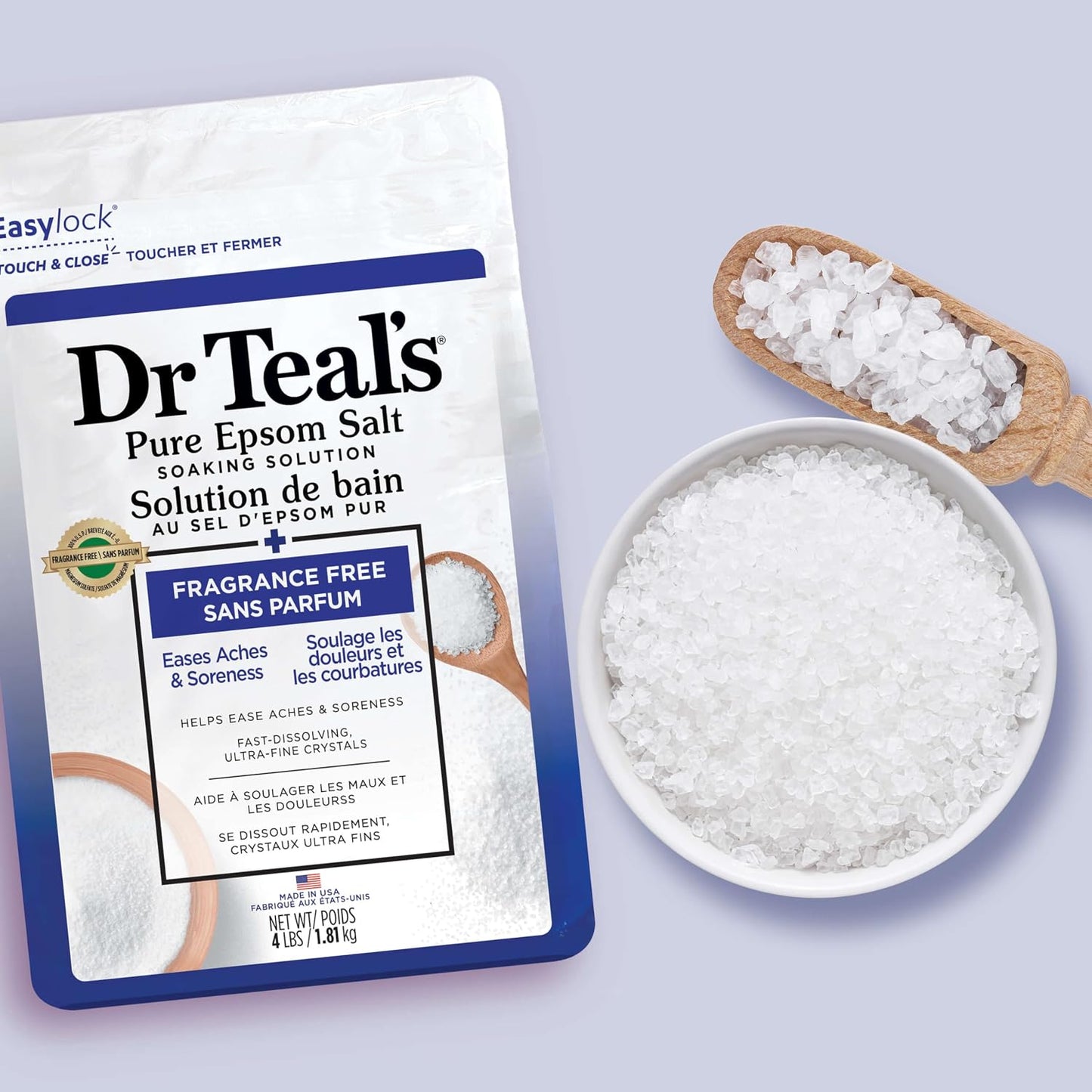 Dr Teal's Epsom Salt Magnesium Soak, Fragrance Free, 4 lbs