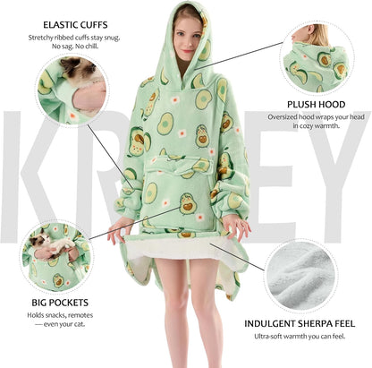 Krifey Wearable Blanket Hoodie, Oversized Sherpa Hooded Blanket for Adults | Soft sherpa fleece with sleeves and pocket; oversized fit for lounging, WFH, camping, Christmas and white elephant gifts.