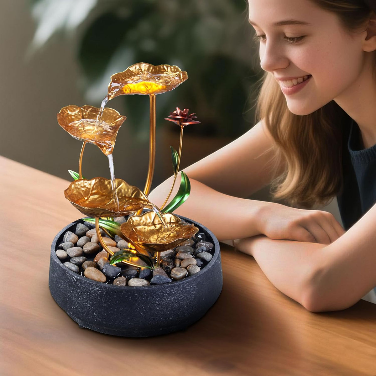 Tabletop Water Fountain Metal Lotus Circulating Fountain