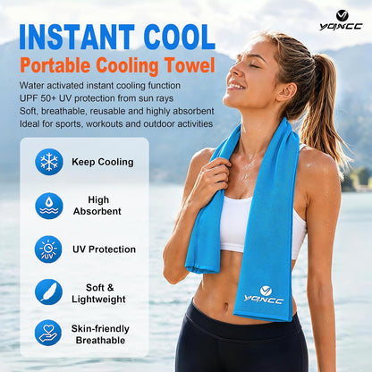 YQXCC 4 Pack Cooling Towels (47"x12"), Ice Cool Neck Towel, Soft Breathable Microfiber for Yoga, Golf, Gym, Running, Camping & Hot Weather