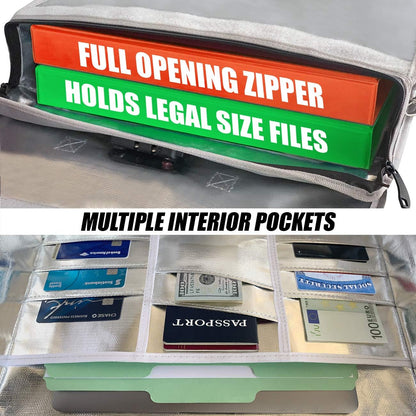 Fireproof and Waterproof Document Bag XL 16x12x3.5 with TSA Lock, Fits Legal Files, High-Viz Design, Lock Box for Travel and Documents, Developed by USA Engineers and Firefighters (Silver)
