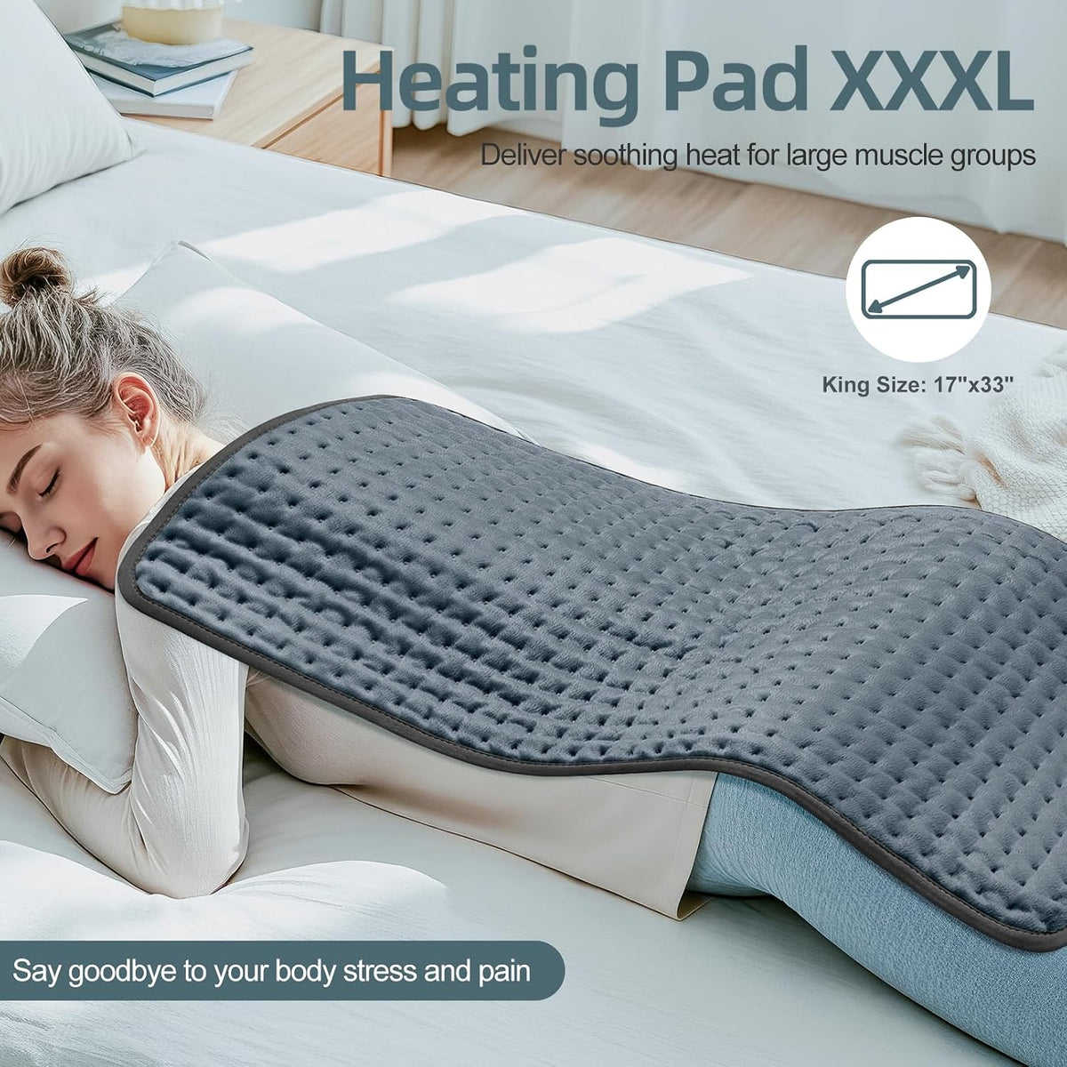 17"x33" Heating Pad for Back Pain Relief, Extra Large Electric Heat Pads