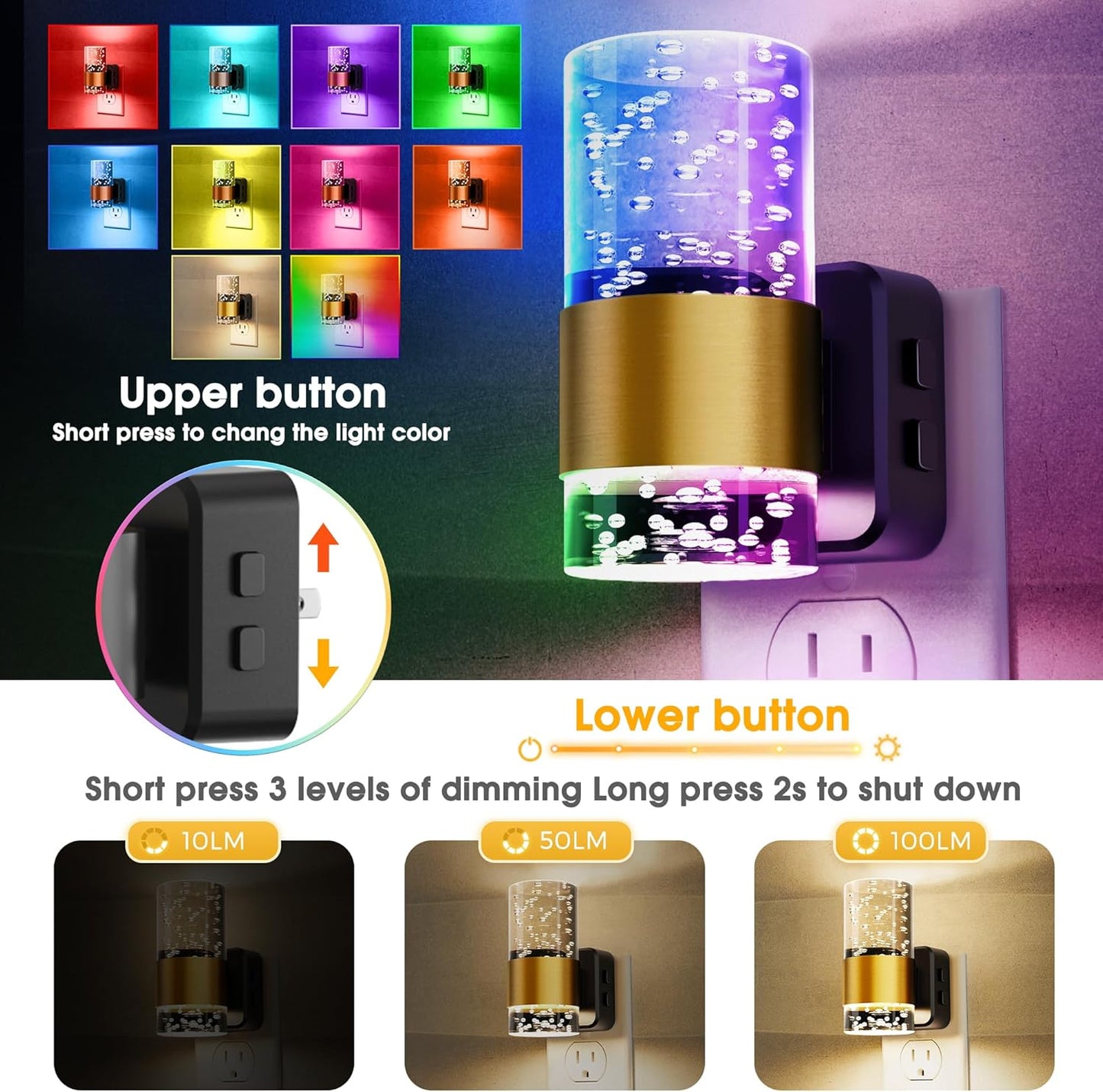 L LOHAS LED Night Lights Plug into wall, Amber Night Light with Adjustable Brightness, Plug in NightLight with Auto Light Sensor, Wall Sconce-Style Design Night Light for Bathroom,Hallway, 2 Pack