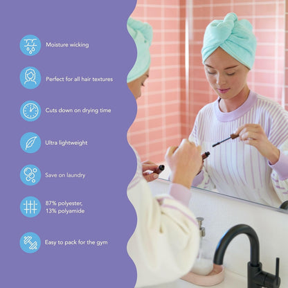Turbie Twist 2-Pack Microfiber Hair Towel for Beauty, Travel, Gifting - Hair Wrap Turban for Straight, Wavy & Curly Hair - Premium Personal Care - Dark Purple & Light Purple