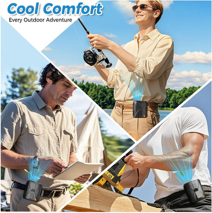 Waist Fan Portable Clip on: 6000mAh Mini Rechargeable Personal Belt Cooling Fan under Shirt - Cool Body Fans Under Clothes for Outdoor Travel Walking Work for Men and Women (Black)