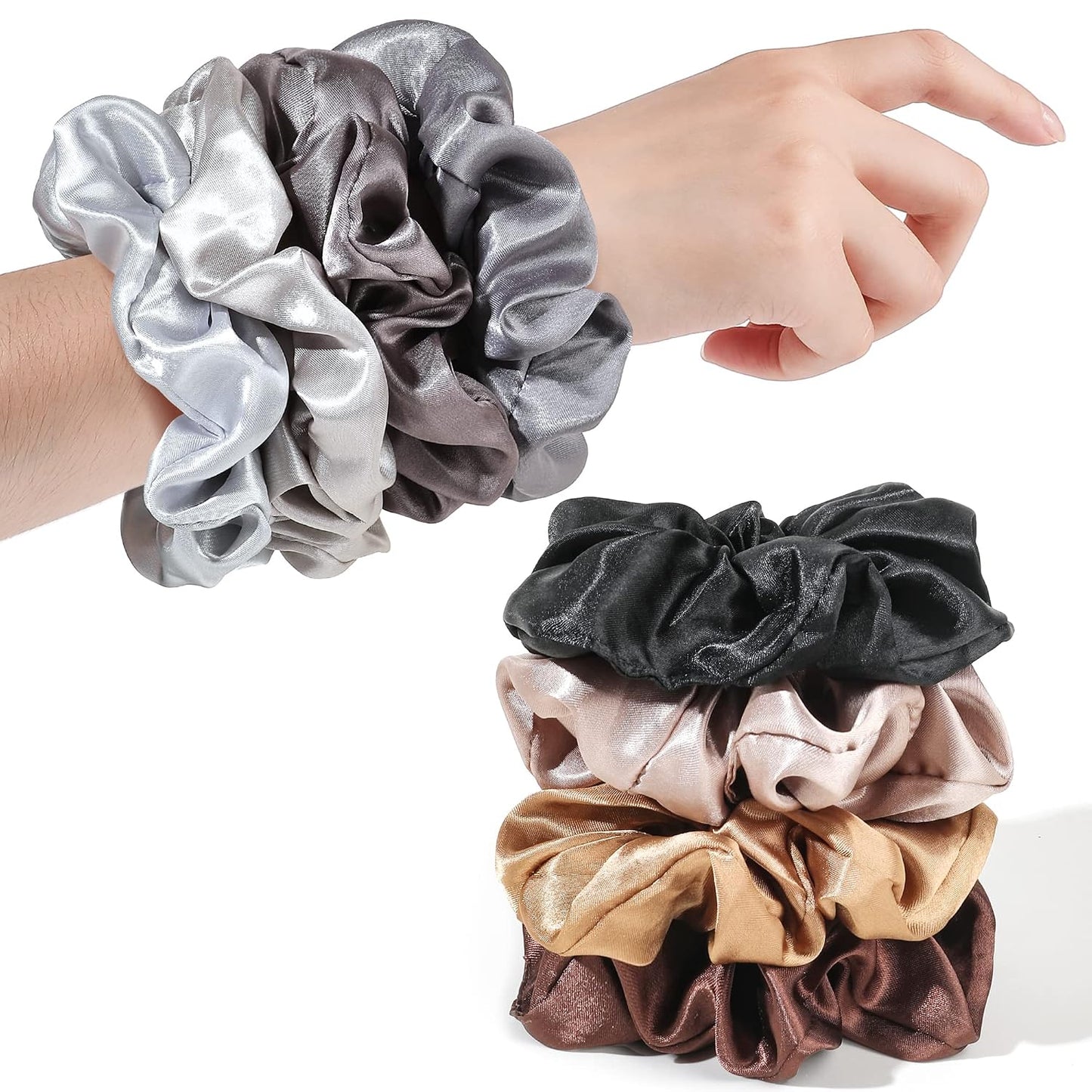 16 Pcs Scrunchies for Women - Black Satin Silk Scrunchies for Girls Hair Ties Elastics Bands Ponytail Holder Hair Accessories