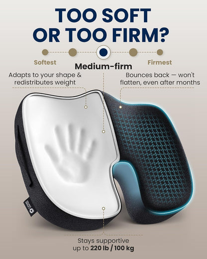 5 STARS UNITED Seat Cushion - Memory Foam Chair Cushion for Tailbone Pain Relief - Ergonomic Support for Coccyx, Sciatica & Butt - Office, Desk & Gaming Chair, Car Seat, Wheelchair, Black Suede