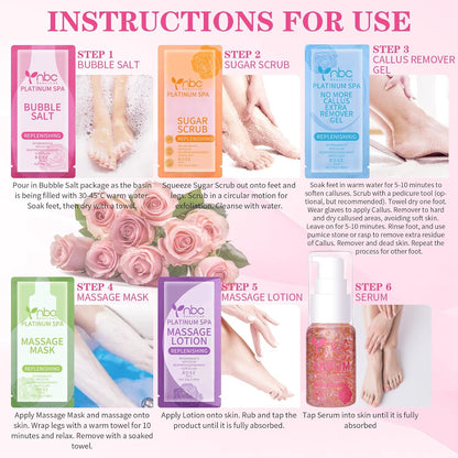 Pedicure Kit Foot Soak Set: Bubble Salt, Sugar Scrub, Massage Mask, Massage Lotion in a Box, 4 Step Foot Spa Kit for Dry Feet, Softens Calluses, Tired Feet（3 Set Lavender) - Colors B