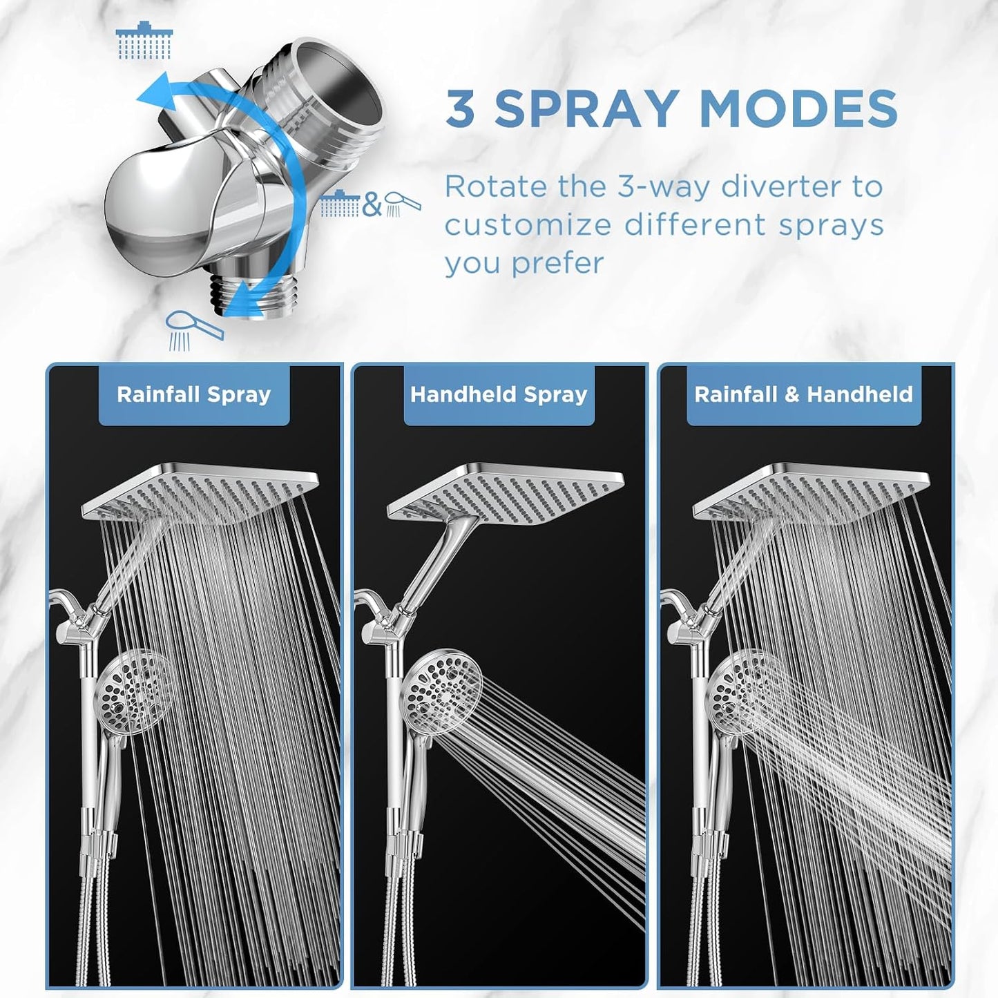 MakeFit Dual Filtered Rain Shower Head Combo, High Pressure Handheld Shower Head with Adjustable Bar - Rainfall Shower Head And Showerhead with Filter for Hard Water - Removes Chlorine