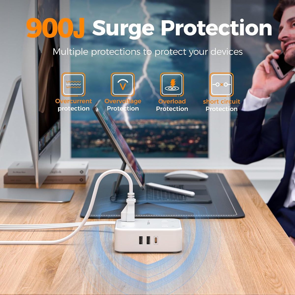 TESSAN Surge Protector Power Strip with 900J Surge Protection, 5 Ft, Grey
