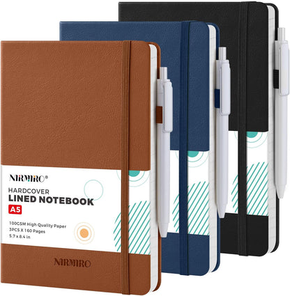 NIRMIRO (3 Pack) Pocket Notebook Small Journal with Pen, 3.7" x 5.7", A6 Mini Notebook for Women Men Work Writing, Hardcover Small Pocket Notepad with 100Gsm Premium Thick Lined Paper, Black Leather