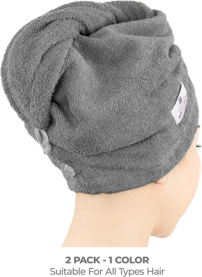 American Soft Linen 100% Cotton Hair Towels for Women, Head Towel Cap, Cotton Hair Turban Towel Wrap for Long Curly Anti Frizz Hair, Soft and Absorbent Cotton Hair Towels 2 Pack, White