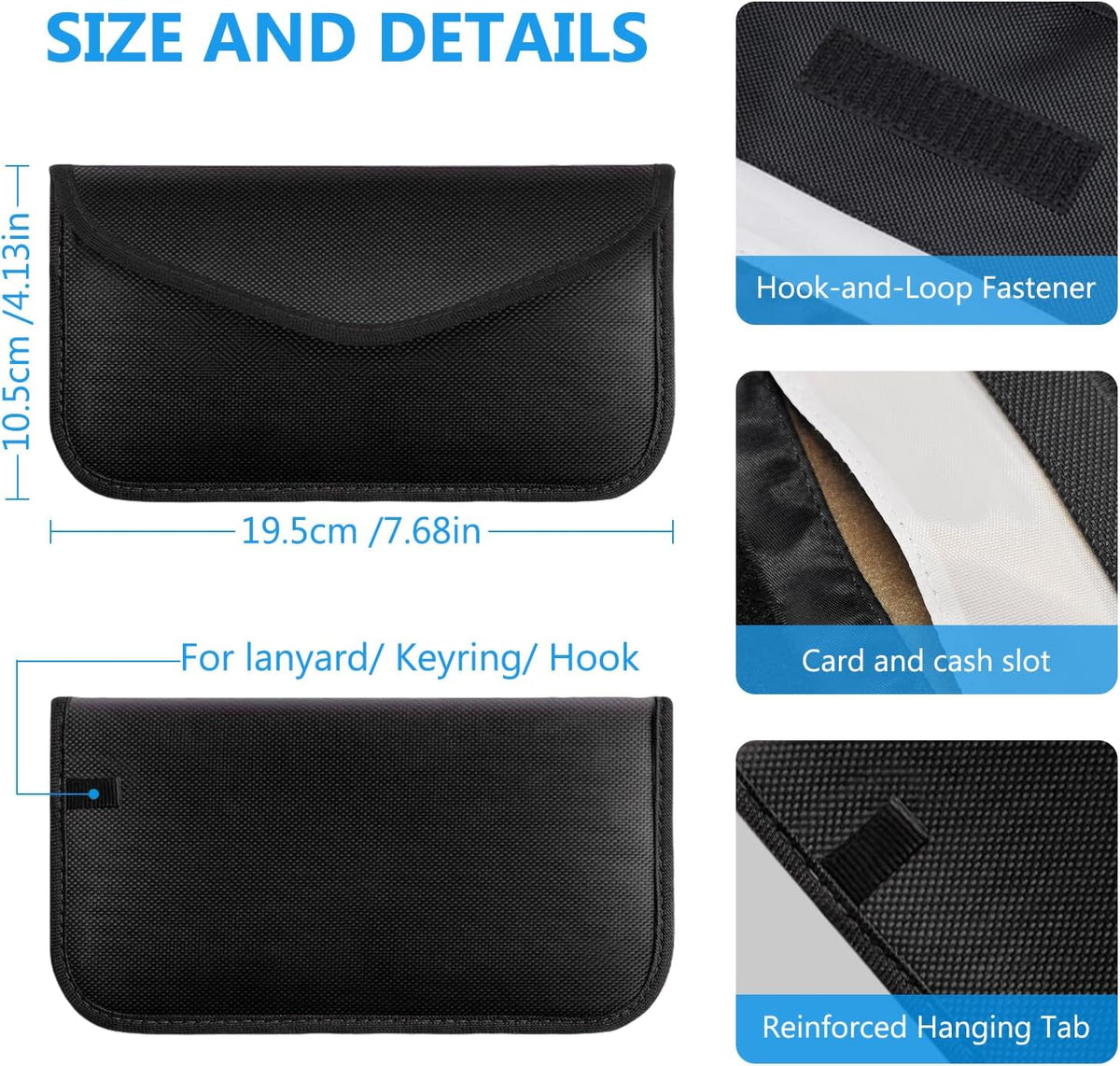 TENOC Faraday Bag for Cell Phones and Car Keys, RFID Signal Blocking Pouch, Anti-Theft Keyless Entry Protector, Privacy Security Sleeve Case for Men Women, Black