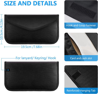 TENOC Faraday Bag for Cell Phones and Car Keys, RFID Signal Blocking Pouch, Anti-Theft Keyless Entry Protector, Privacy Security Sleeve Case for Men Women, Black