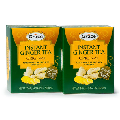 Grace Instant Pre-Sweetened Ginger Original Tea - 4.94 oz - 2 Pack - Ginger Original Tea Bags - 28 Count