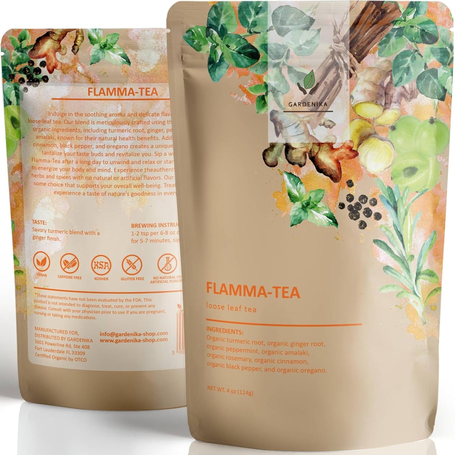 Gardenika Organic Loose Leaf Tea Sampler – 8 Pack, 1 LB – Herbal and Naturally Caffeine-Free Set - Ayurvedic Assortment Blend