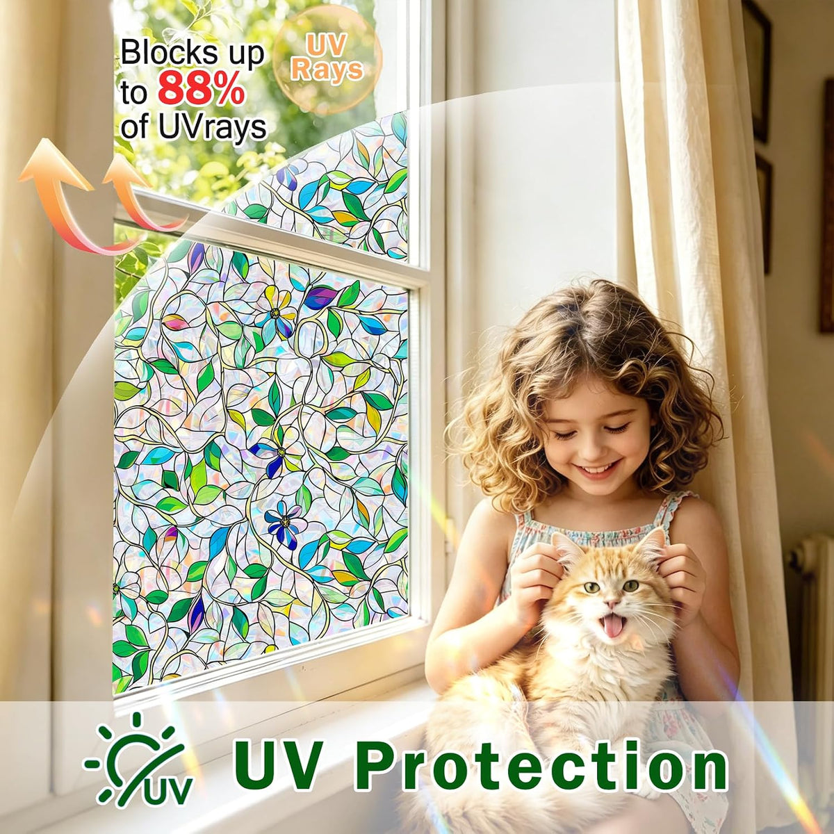 Frosted Glass Window Film, Decorative Sun Heat Blocking,Anti UV Save Energy