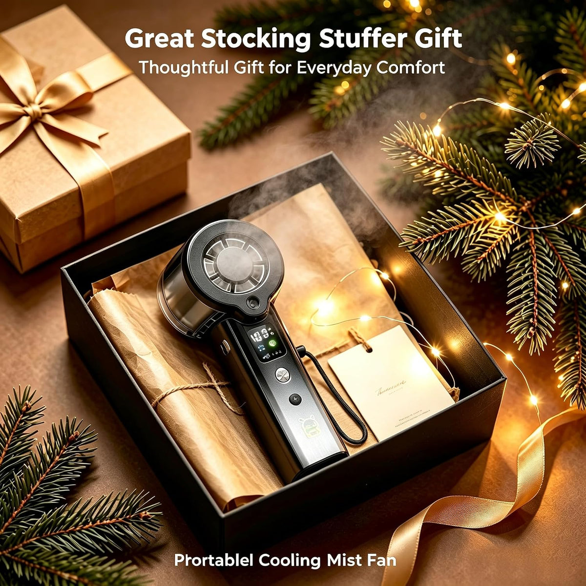 Doge&Vollar Portable Misting Handheld Fan,4‑in‑1 Spray Cooling Turbo Fan,5000mAh Rechargeable,Up to 30H Runtime,100‑Speed Wind,Flashlight SOS Mode,Compact Lightweight,Summer Gifts for Men Women,Black