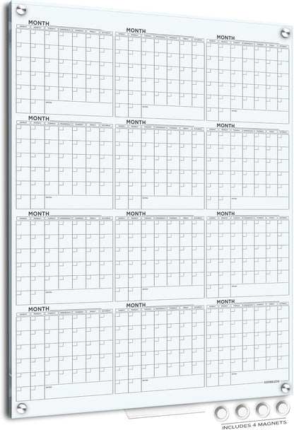 Magnetic 34”x46” Glass Whiteboard Calendar Yearly Dry Erase Planner for Wall Large Glass Whiteboard Calendars for Home and Office