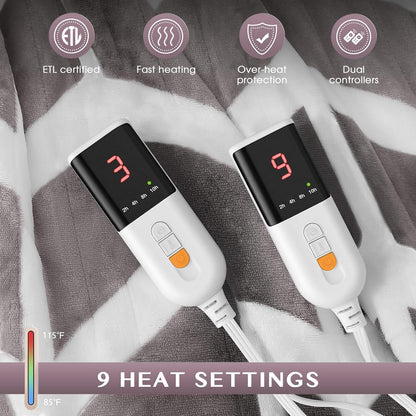 VENTIMI Electric Blanket Heated Throw, 50" x 60" Heated Blanket with 5 Heat Levels & 3 Hours Auto Off, Fast Heating Blankets with ETL & FCC Certification, Grey