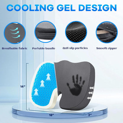 Gel Seat Cushion & Lumbar Support Pillow Set, Cooling Memory Foam for Tailbone & Sciatica Pain Relief, Ergonomic Office Chair Cushion with Breathable Mesh Cover for Car, Home, Wheelchair (Black)