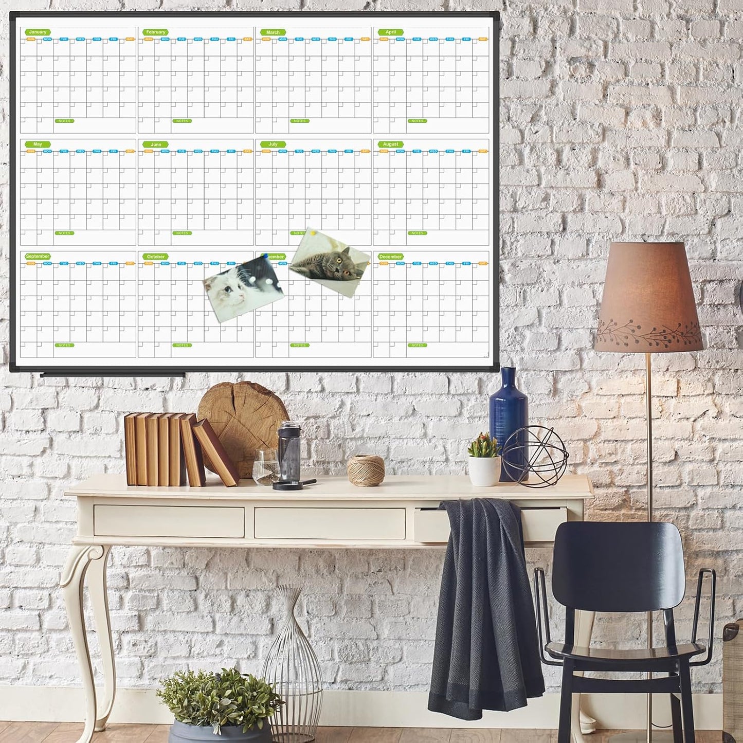JILoffice Magnetic Dry Erase Calendar Whiteboard, 4 Month White Board Planner 36 X 24 Inch, Black Aluminum Frame Wall Mounted Board for Office Home and School