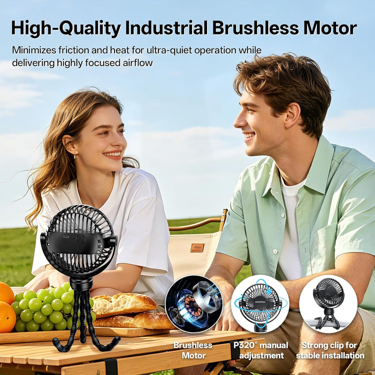 Portable Mini Stroller Fan for Car Desk Treadmill Golf Cart Blue