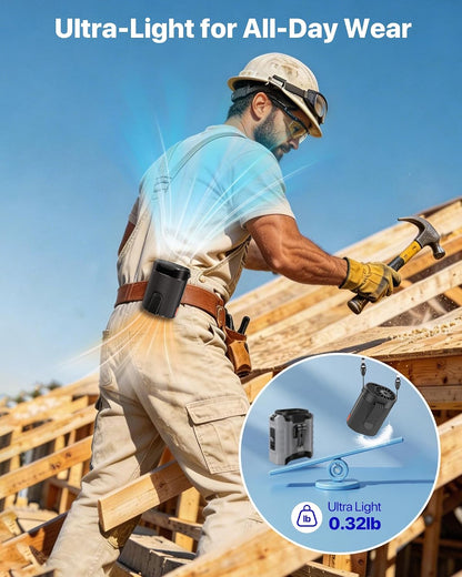 2026 Upgraded Portable Waist Fan, 4-in-1 Clip On Personal Neck Fan, 25H Long Battery Wearable Body Fan with 4 Speeds, Ultra-Lightweight Hands-Free Shirt Fan for Outdoor Work, Jobsite, Camping
