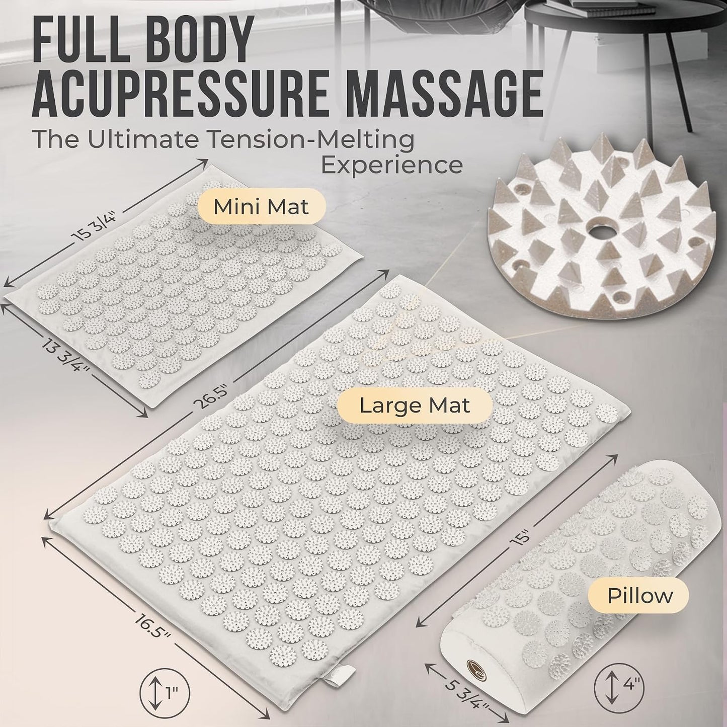 Acupressure Mat and Pillow Set with Mini Pad – Full Body Pain Relief | Mini pad targets hard-to-reach areas like feet, hands and neck for precise pressure relief