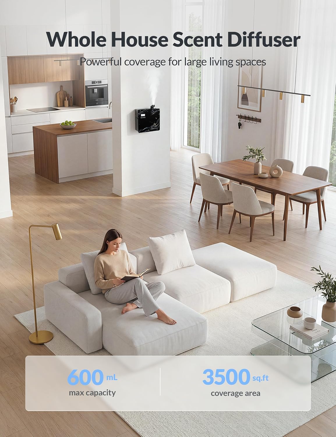 2025 Upgraded 3500 Sq.Ft Smart Scent Diffuser - HVAC System, Whole House Aroma & Hotel Collection Diffuser, Waterless Essential Oil Diffuser for Home Large Room, Cold Air Tech, 600mL (Black)
