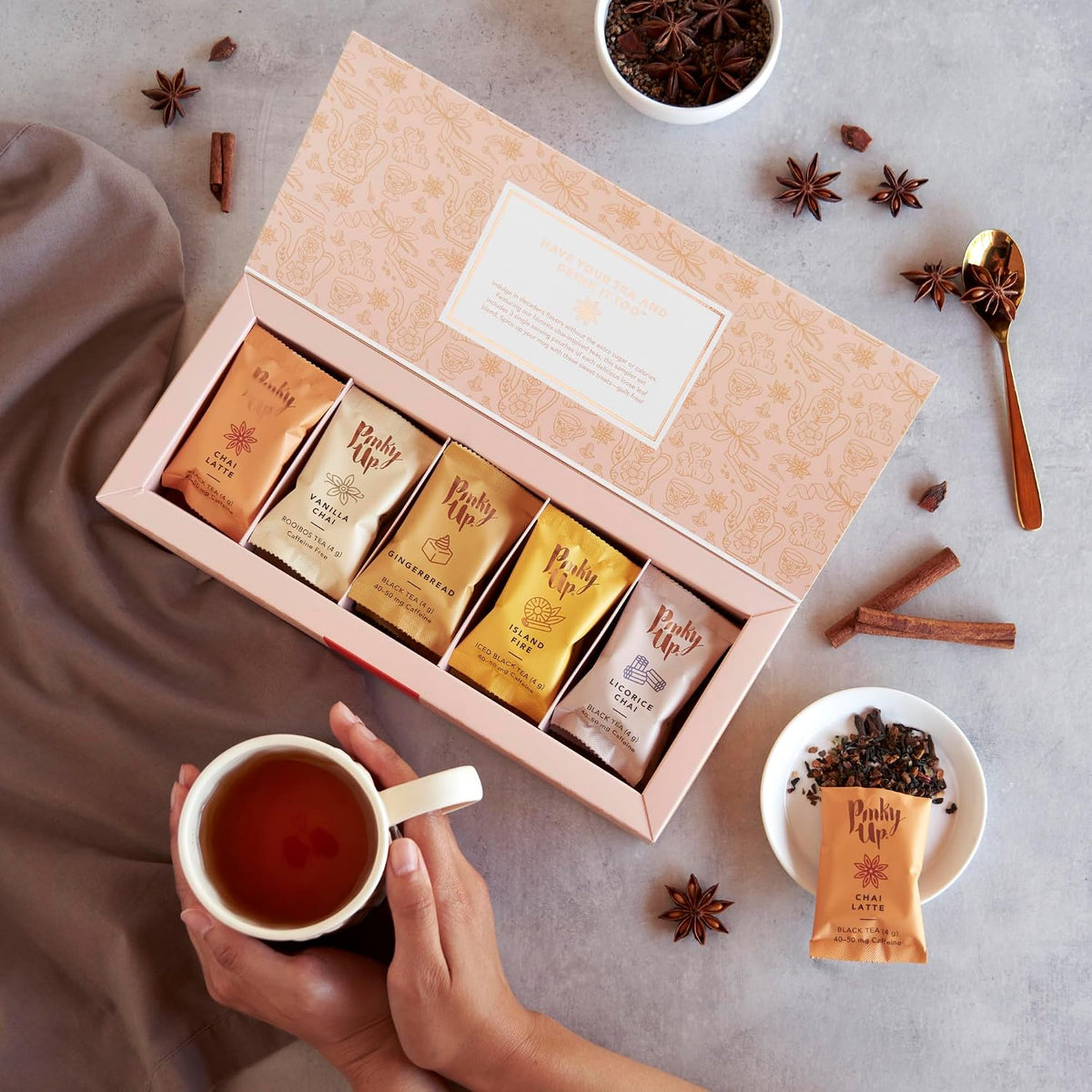 Pinky Up Loose Leaf Tea Sampler Set - Calorie Free Single Serving Loose Leaf Herbal Tea Variety Gift Pack, 15 Pouches