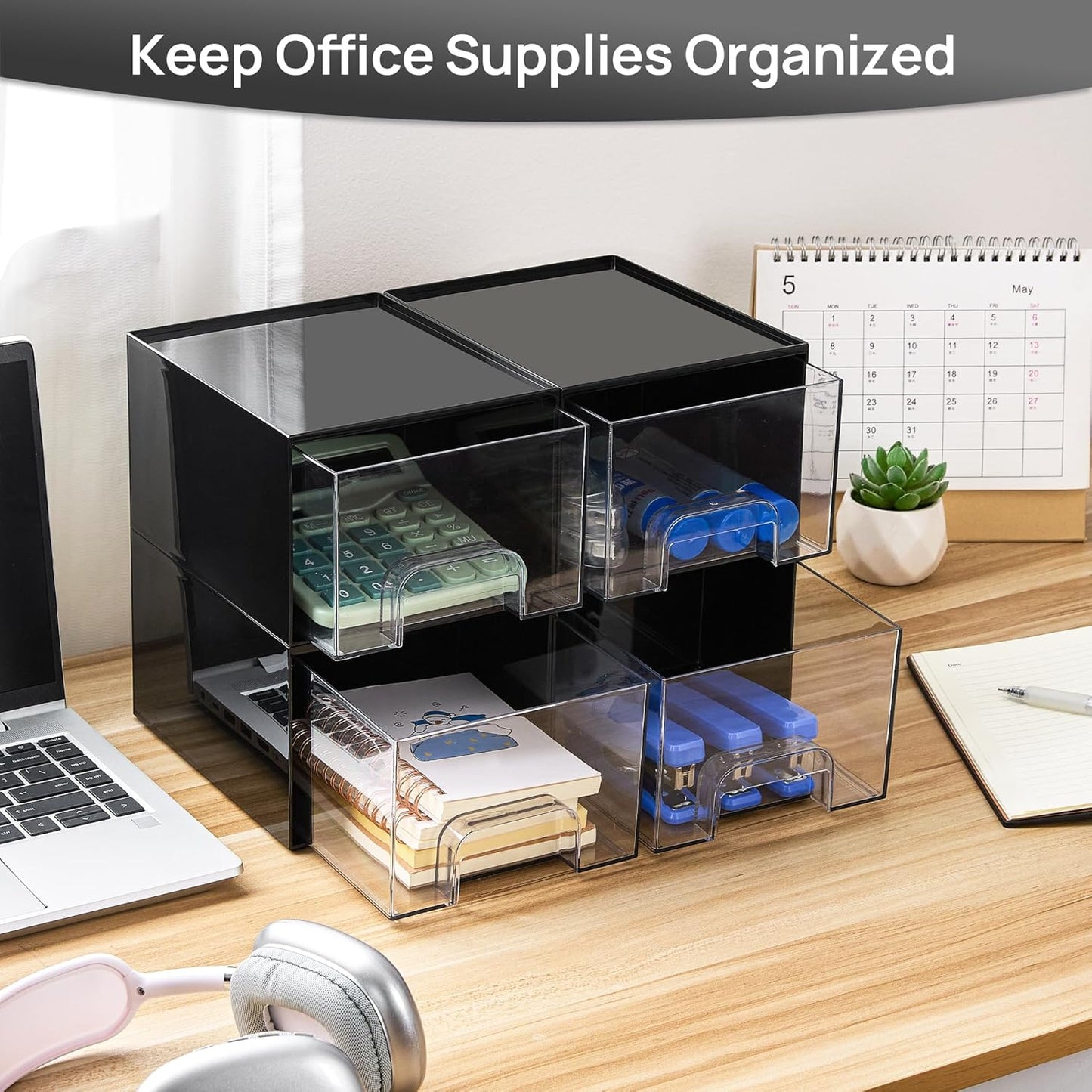 Vtopmart 4 Pack Small Clear Stackable Storage Drawers,Acrylic Bathroom Makeup Organizer,Plastic Storage Bins for Vanity, Undersink, Kitchen Cabinets, Pantry, Home Organization