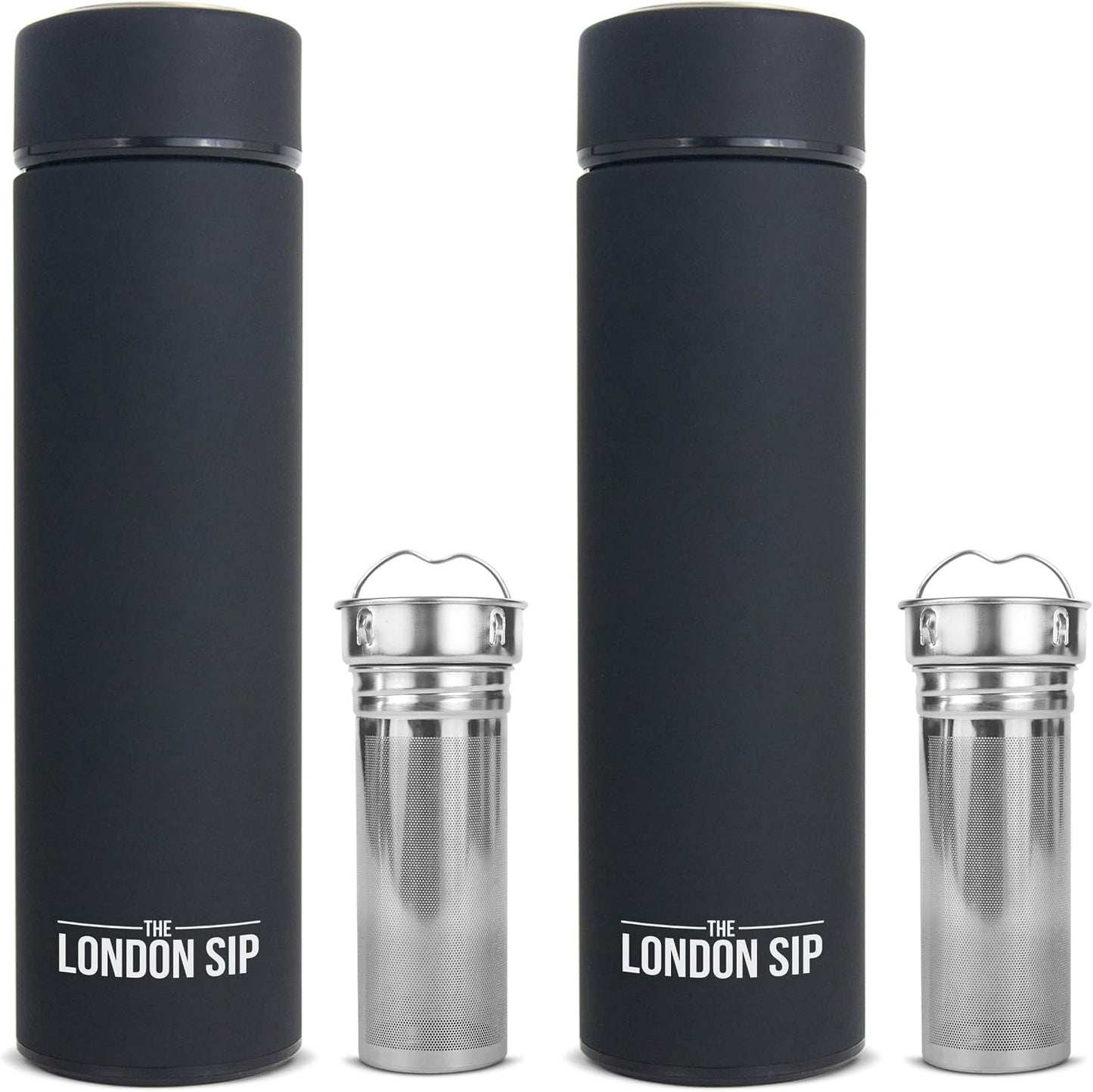 London Sip Multi-Purpose Tea Infuser Travel Mug and Tumbler Fruit Infuser Flask Hot and Cold Double Wall Stainless Steel Thermos with Extra-Long Infuser, Midnight Teal